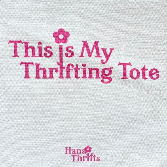 “This Is My Thrifting Tote” Pink Checkered Canvas Tote Bag - Picture 3 of 8